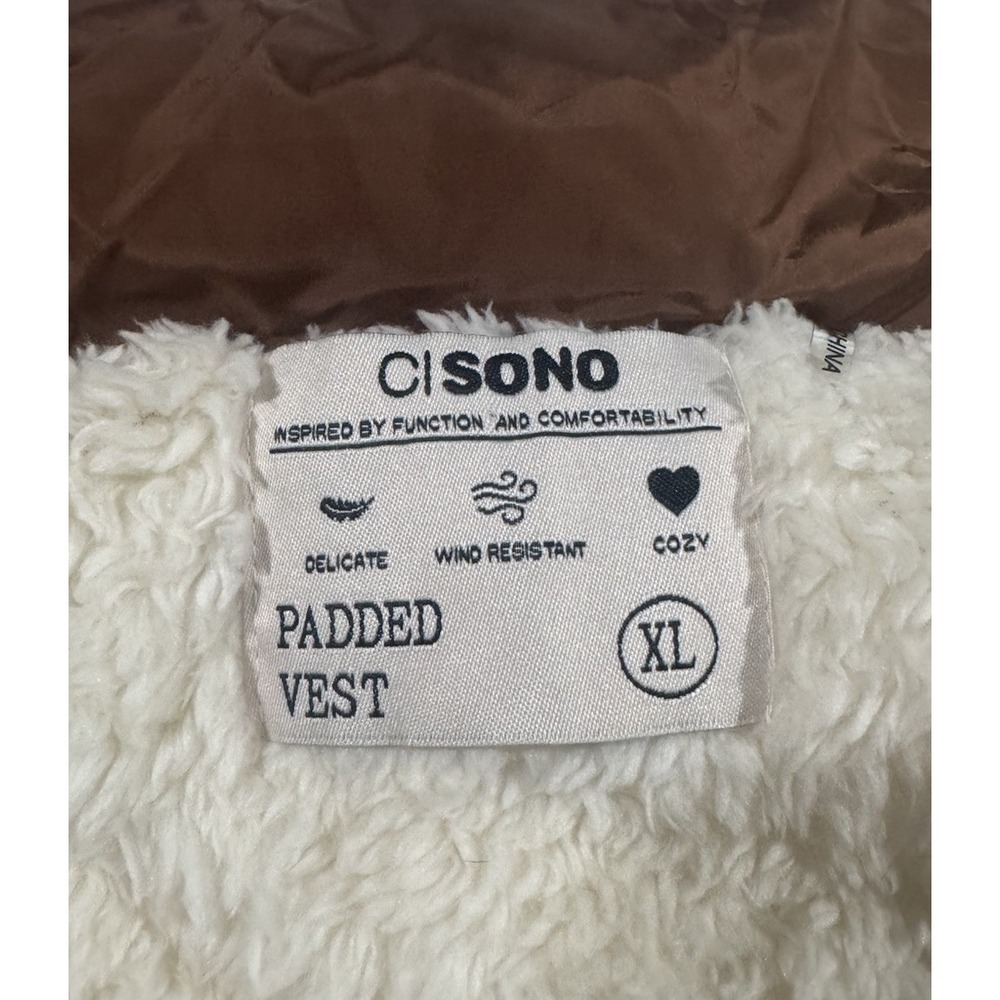 NWT Ci Sono Padded Puffer Vest Womens XL Camel Brown Faux Fur Sherpa Lined - Picture 6 of 12